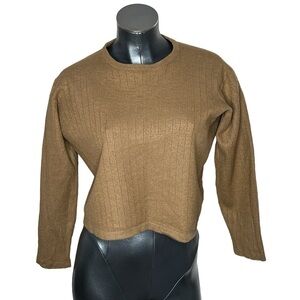 J. CREW 100% Merino Wool Brown Cropped Crewneck Sweater Top Women's Size M